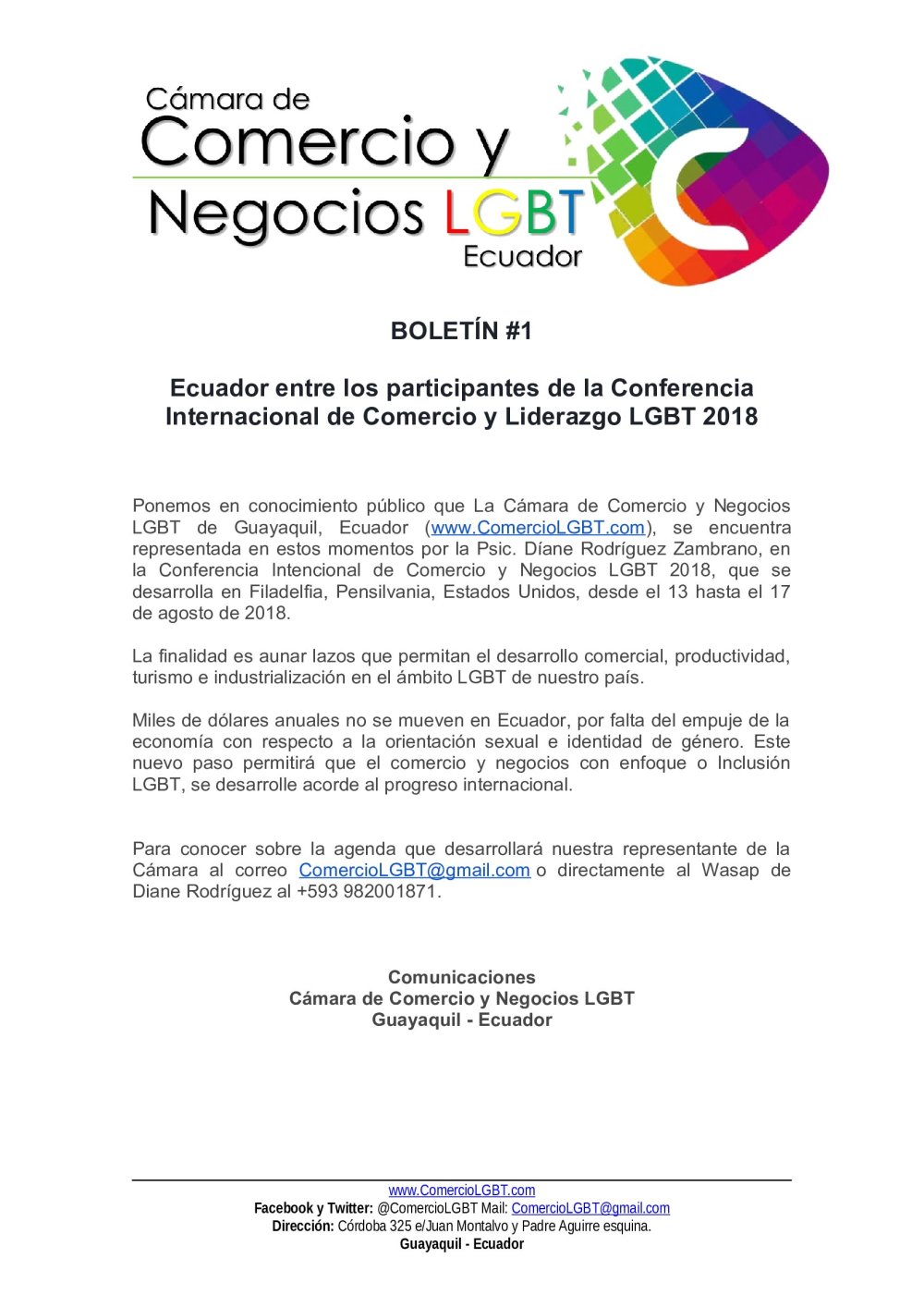 Ecuador participa en la Conferencia Internacional de Comercio y Negocios LGBT 2018 - Cámara de Comercio y Negocios LGBT del Ecuador