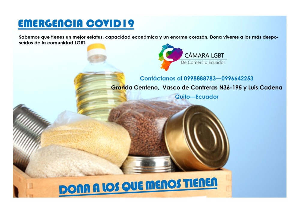 Emergencia covid 19 - Donación de canastas de alimentos no perecibles para LGBT y personas trans - Cámara LGBT de Comercio Ecuador